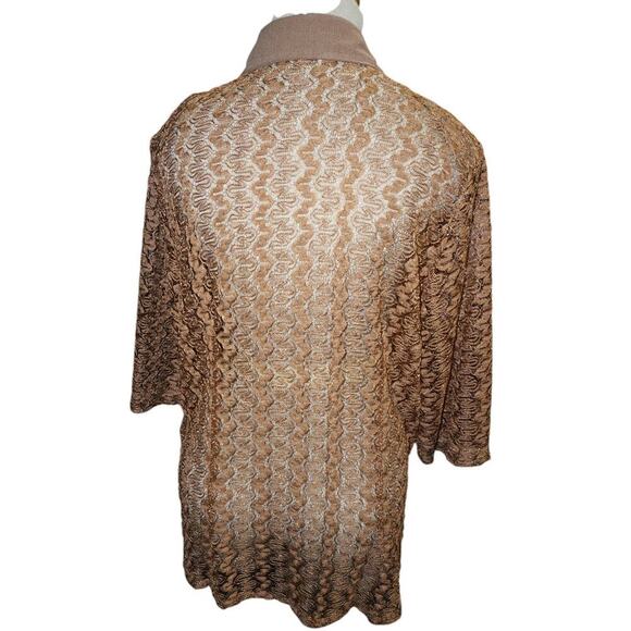 Vintage Style Sheer Metallic Bronze Lace Button-Up Shirt – Size XXXL - Picture 7 of 9